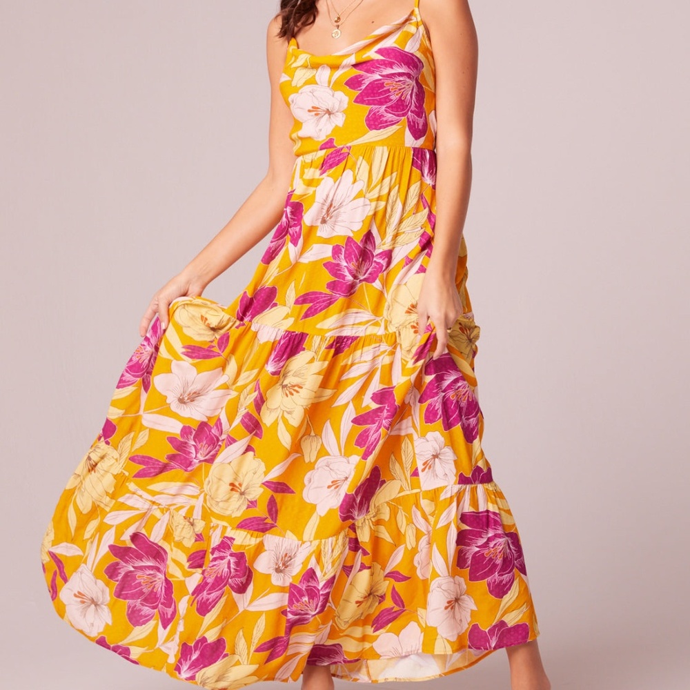 [NWT] Free People B.O.G Collective GOLD FLORAL COWL NECK MAXI SUMMER DRESS